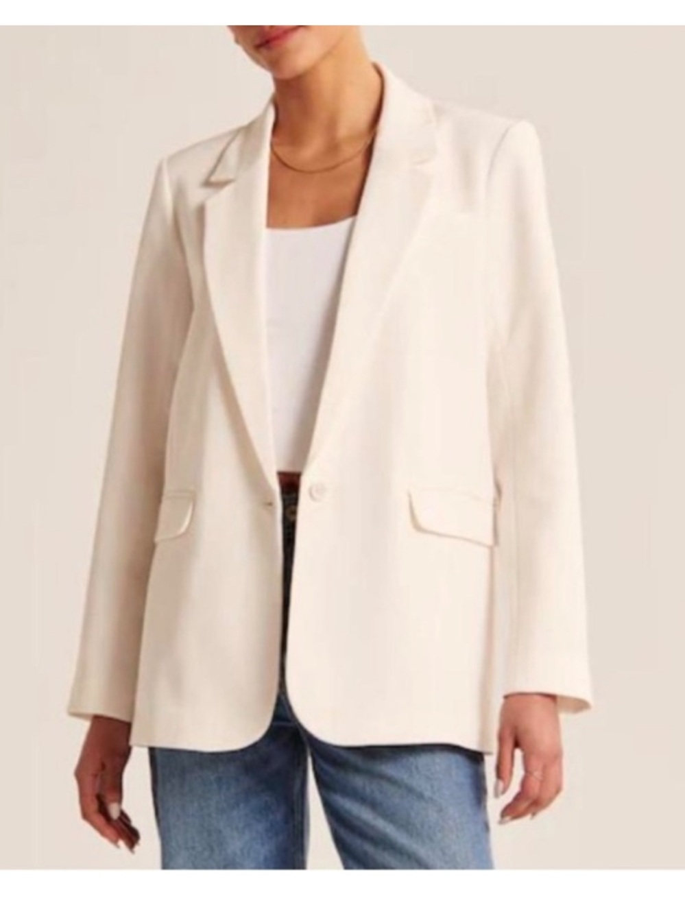 Abercrombie & Fitch Cream Single-Button Tailored Blazer